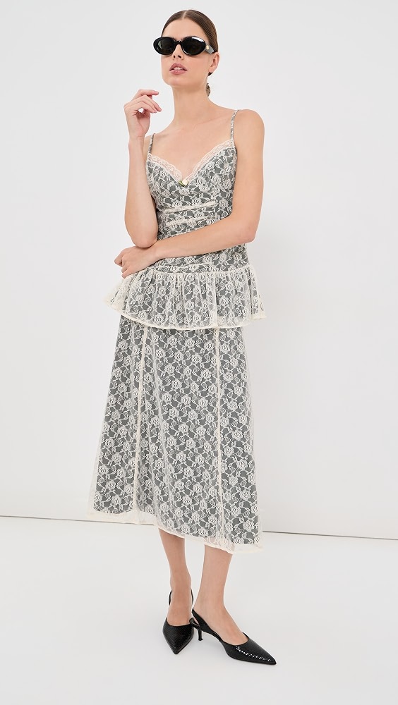 Wilma Lace Layer Midi Skirt - Ivory/black