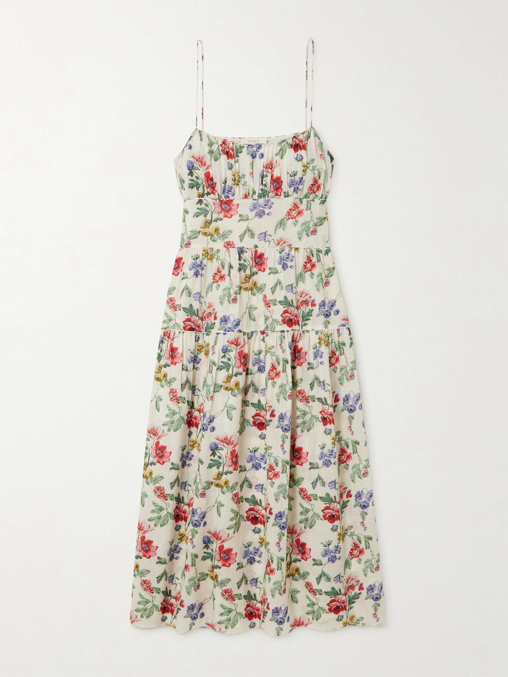 Benoit Gathered Tiered Floral-Print Ramie Midi Dress