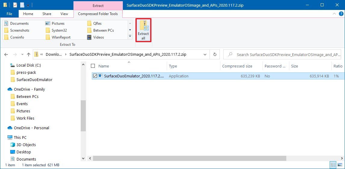 File Explorer extract Surface Duo emulator files