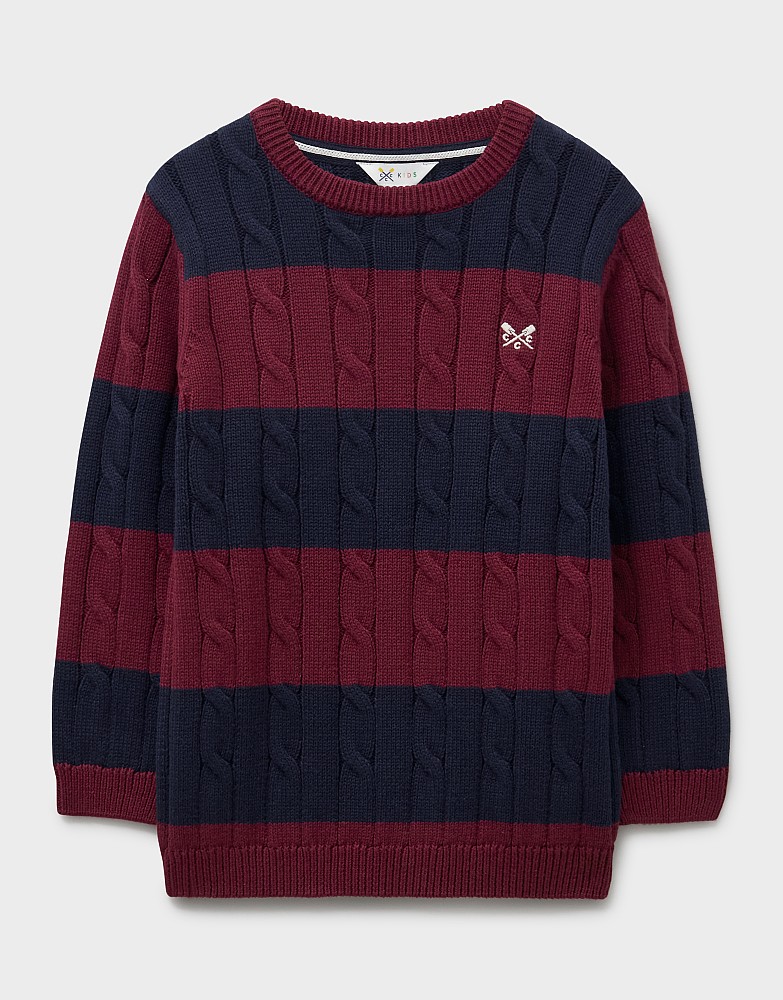 Heritage Cable Cotton Stripe Jumper in Red Multi