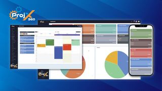The new ProjX360 enhancements to its AV management solution shown in colorful pie charts and graphs. 