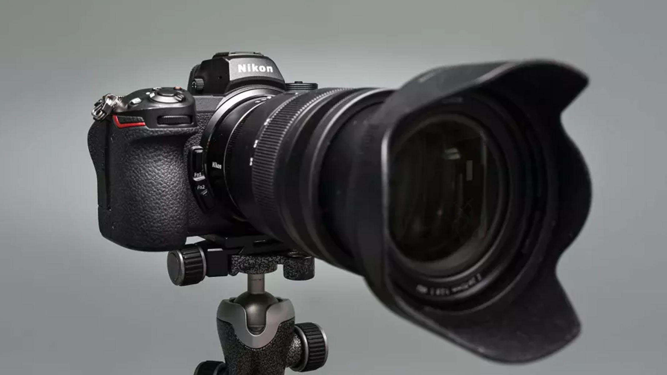 The Nikon Z7 II on a tripod with a lens attached