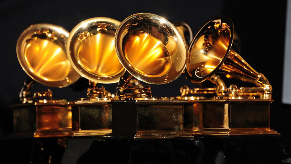 A picture of Grammy trophies