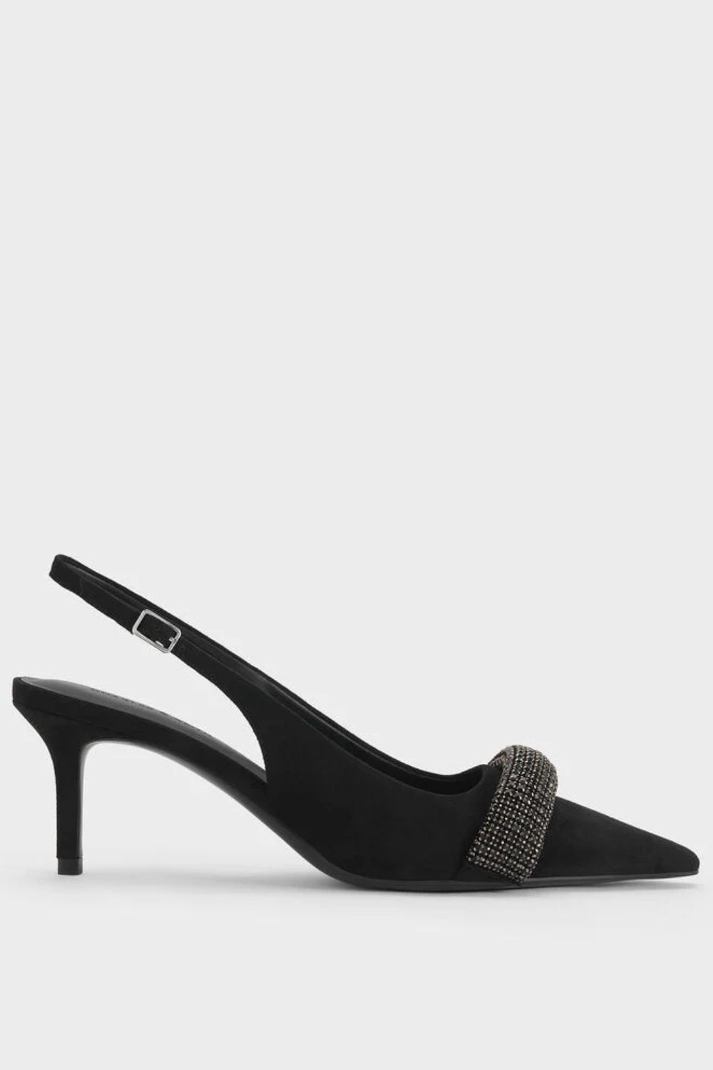 Charles & Keith Faux Suede Crystal-Embellished Pointed-Toe Slingback Pumps
