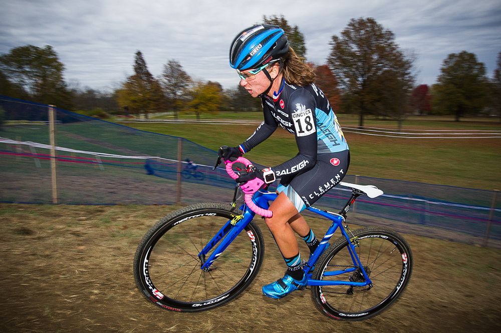 Caroline Mani (Raleigh Clement) putting out an effort on the climb.