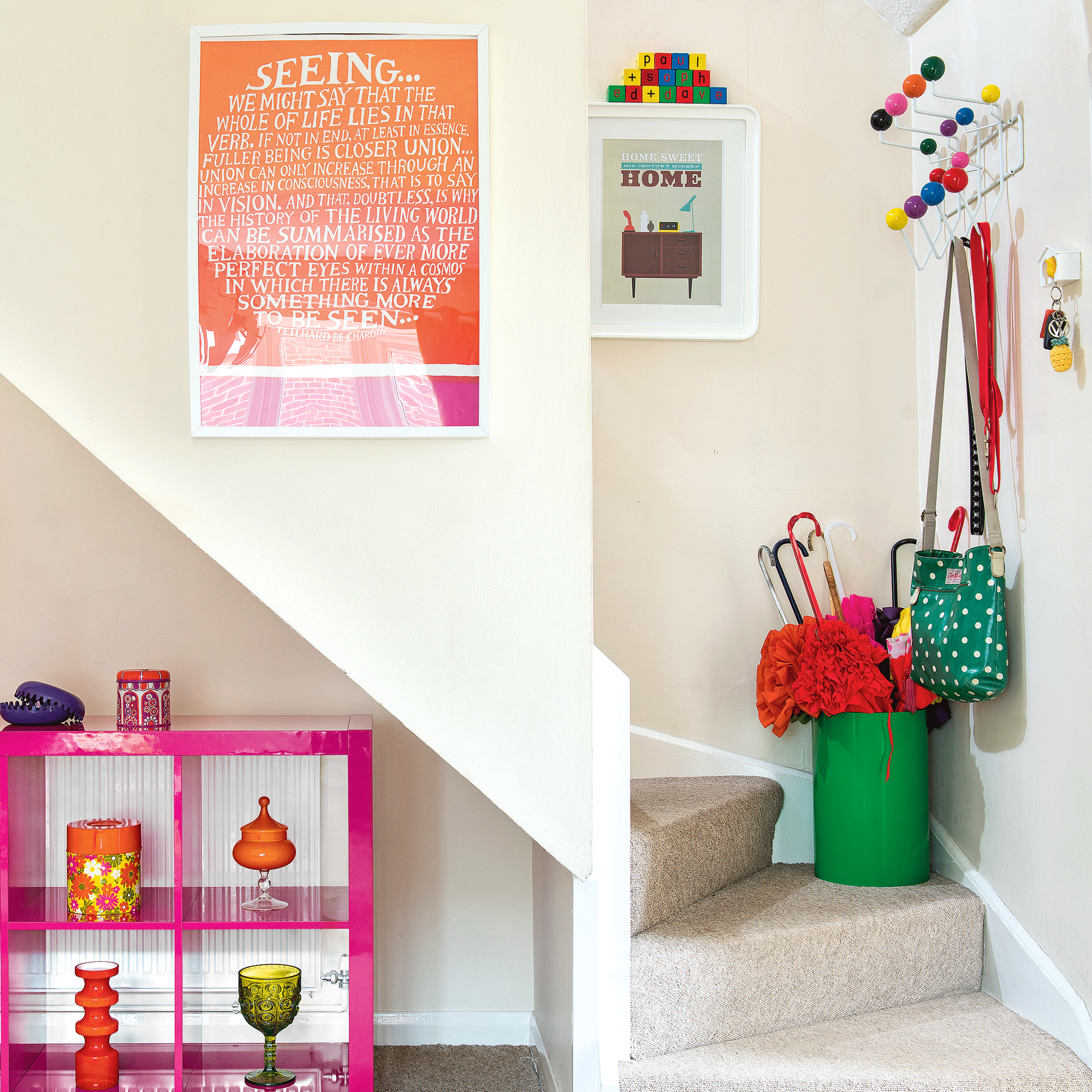 White hallway with stairs