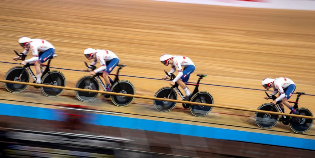 Great Britains teams Edward ClancyEthan Hayter Charlie Tanfield and Oliver Wood compete in the Mens Team Pursuit qualifying at the UCI track cycling World Championship in Berlin on February 26 2020 Photo by Odd ANDERSEN AFP Photo by ODD ANDERSENAFP via Getty Images