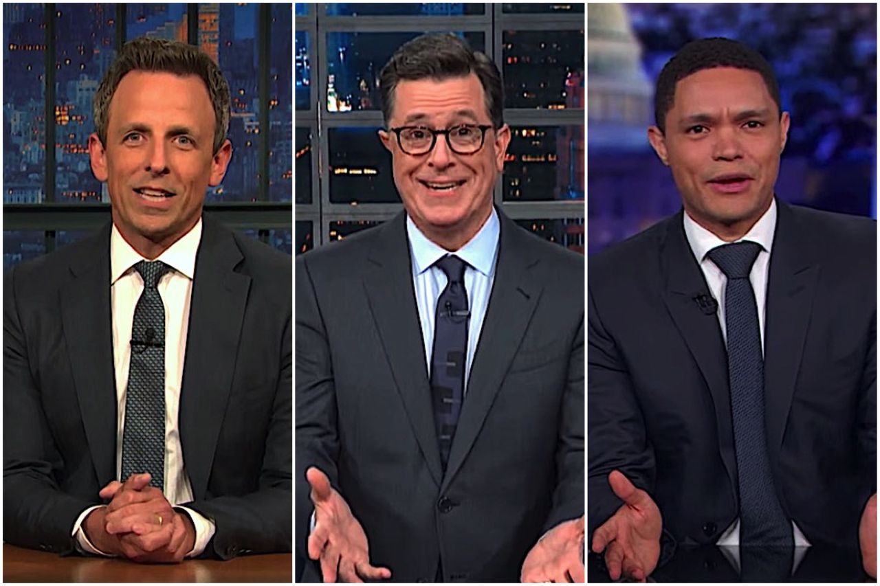 Stephen Colbert, Seth Meyers, and Trevor Noah pan Trump&amp;#039;s pro-collusion confession