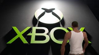CJ "ah shit, here we go again" meme image laid over Xbox logo seen during the Tokyo Game Show 2024 at Makuhari Messe on September 26, 2024 in Chiba, Japan