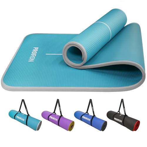 Proiron Pilates &amp;amp; Yoga Mat - Non-Slip, Extra Thick Foam, Home Gym With Carrying Strap - 1830mm X 660mm X 10mm (cyan &amp;amp; Gray)