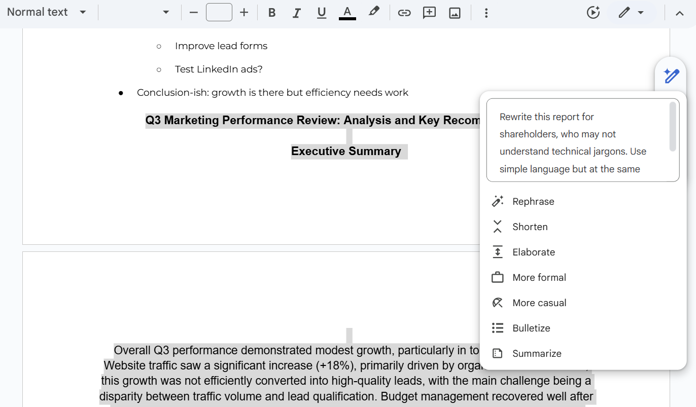 How to use Gemini to turn rough Google Docs notes into a polished report