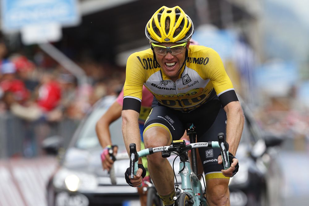 Steven Kruijswijk (Lotto NL- Jumbo) crosses the finish line of the 16th stage of the 98th Giro d'Italia