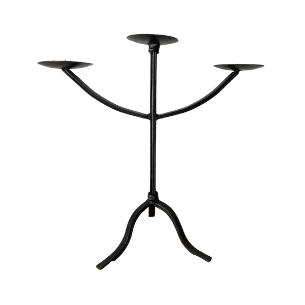 Vintage Black Wrought Iron 3 Arm Candelabra