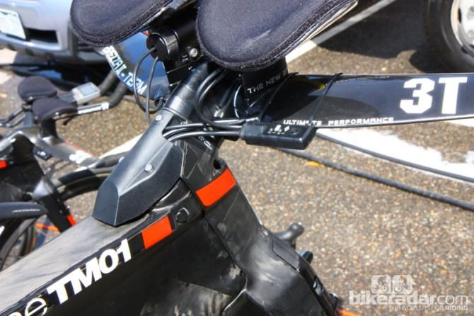 Unlike van Garderen's custom molded 3T bar, this is the stock version of the 3T bar and integrated BMC bayonet fork