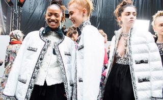 Chanel: A white puffer jacket with panel detailing was a popular look