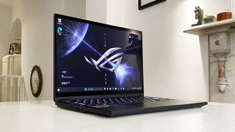 Asus ROG Flow X13 laptop on a white desk