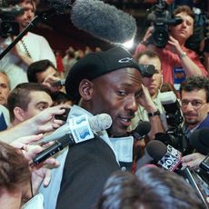 michael jordan, of the chicago bulls, talks to rep