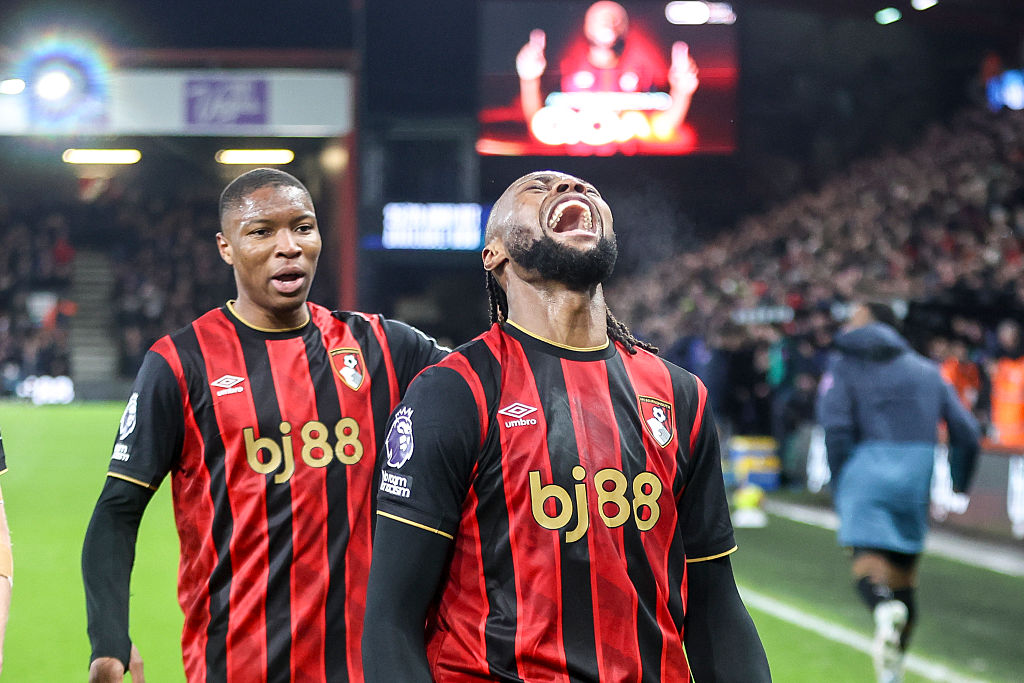 Antoine Semenyo celebrates his final ever goal for Bournemouth