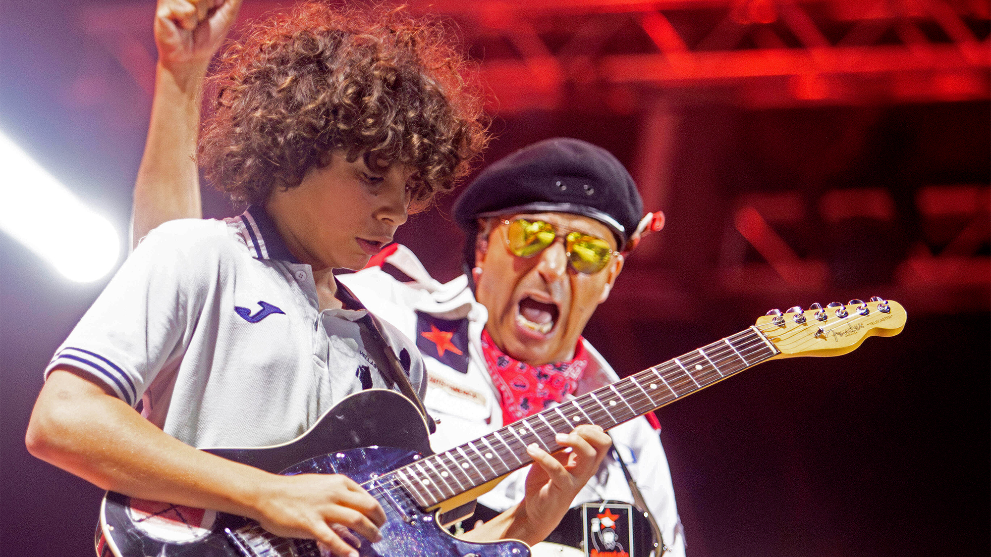 Novi Sad, Serbia. 15th July, 2024. Roman, son of American musician Tom Morello, performs during a concert at the EXIT music festival at the Petrovaradin Fortress in Novi Sad, Serbia, on July 15, 2024.