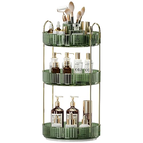360° Rotating Makeup Organizer, Large-Capacity Skincare Make Up Storage 3 Tier Perfume Organizers Cosmetic Dresser Organizer With Makeup Brush Holder, Fits Bedroom, Bathroom, Vanity Shelf Countertop
