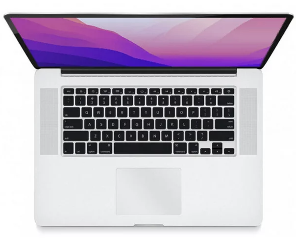 A top-down look at an open MacBook Pro