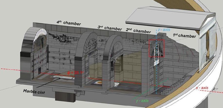 a 3D model of the tomb with sunlight coming in