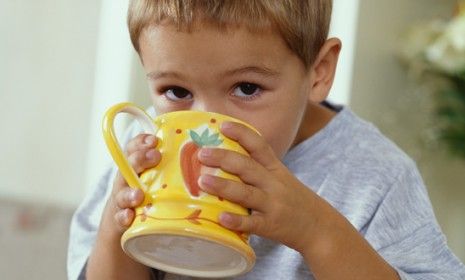 While this boy may not be indulging a big cup o joe, an increasing number of babies in New York are delighting in a new trendy beverage, the babyccino.