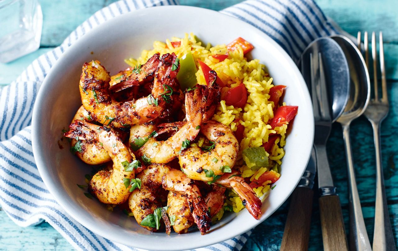 Peri peri prawns and spicy rice