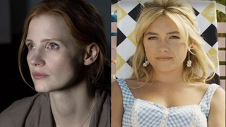 Jessica Chastain in Interstellar and Florence Pugh in Don't Worry Darling 