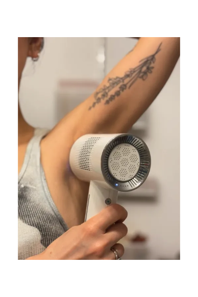 Belle Z., a ‘Marie Claire’ tester, tests the Currentbody Laser Hair Removal Device