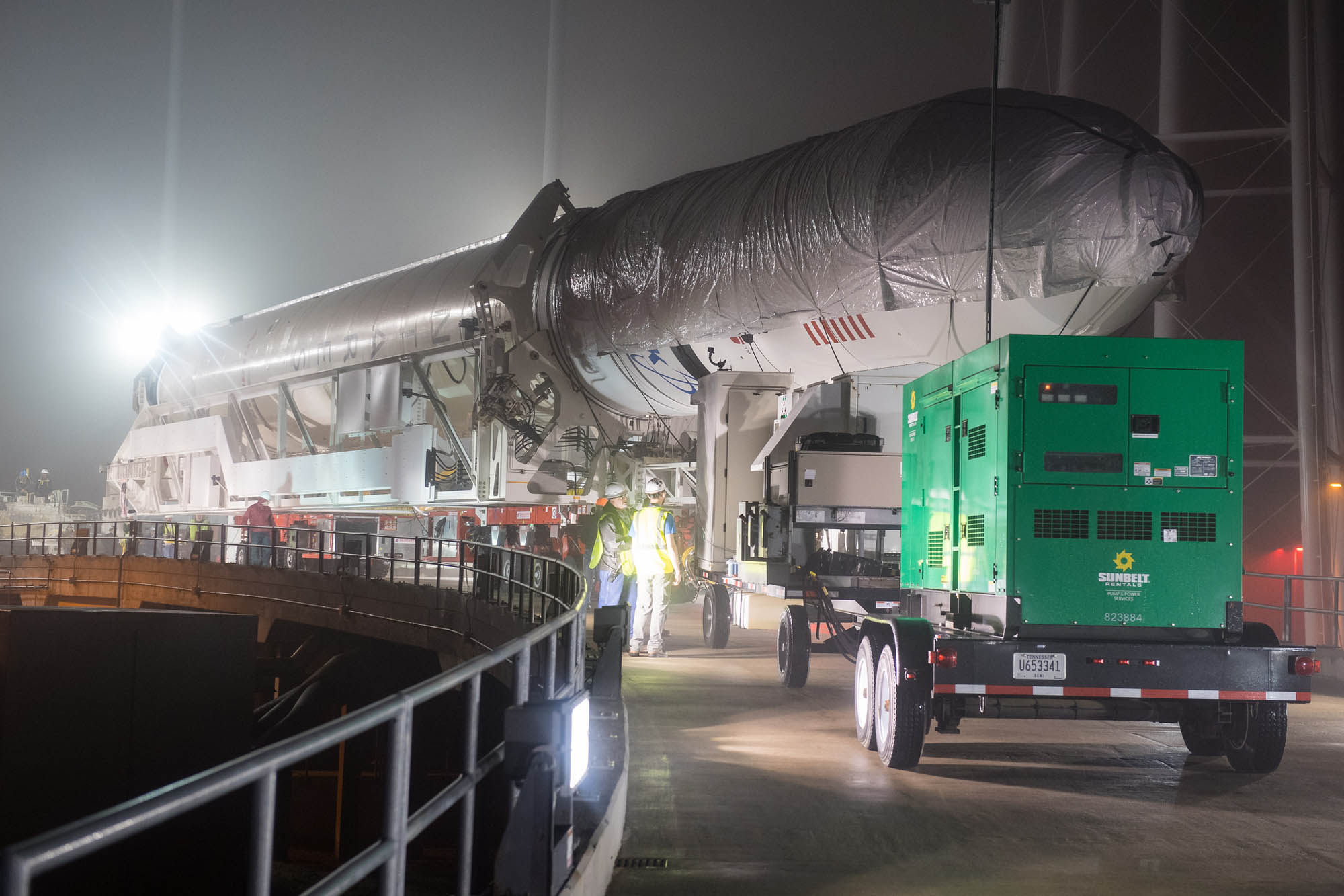 An Orbital ATK Antares rocket will launch a Cygnus cargo ship to the International Space Station for NASA on Monday, May 21, 2018 after a 24-hour delay. Here, the rocket is rolled out to its launchpad at NASA&#039;s Wallops Flight Facility on Wallops Island, V