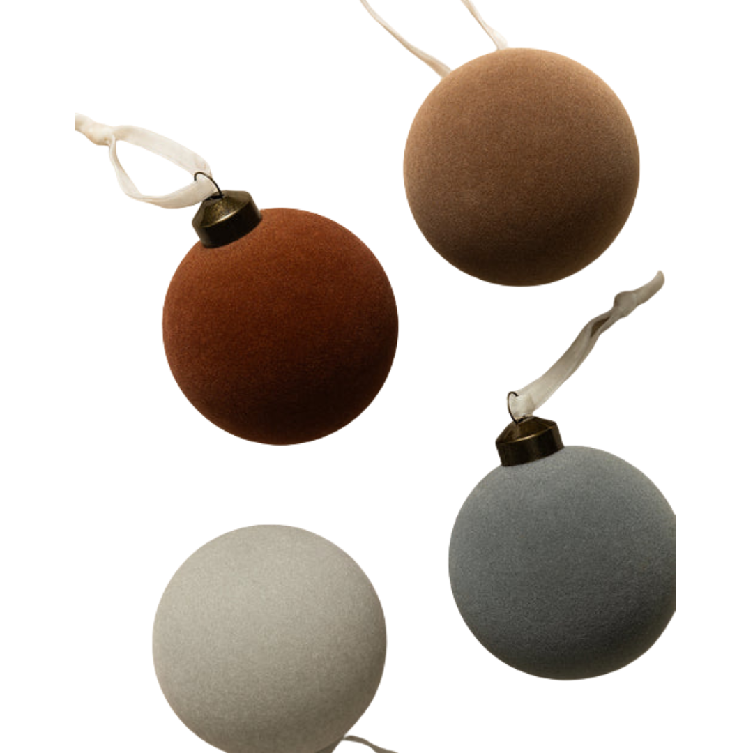 3&quot; Assorted Flocked Baubles (set of 4)