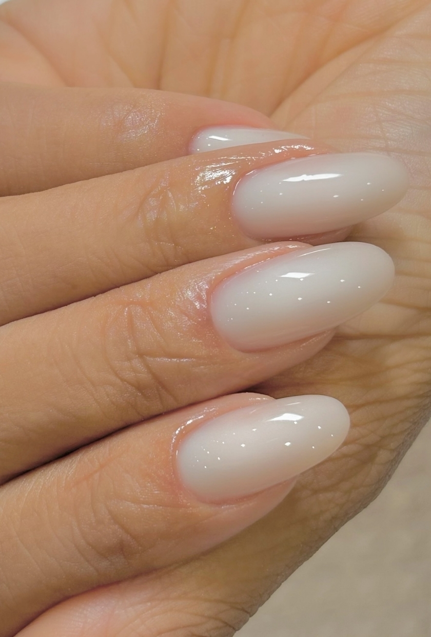 A close-up shot of milky-white nails
