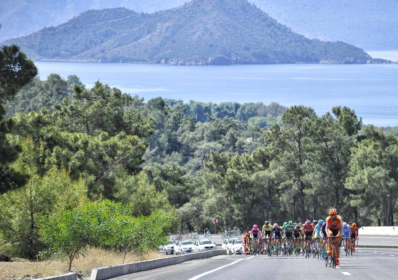 The Tour of Turkey peloton on the road to Marmaris.