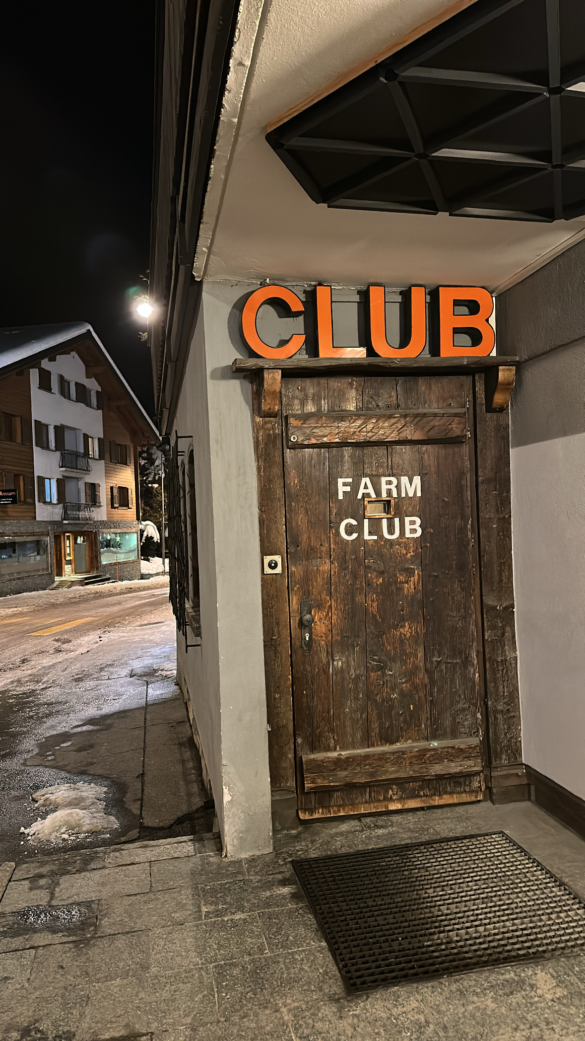 The door of Farm Club at the Experimental Chalet Verbier in the Swiss Alps.