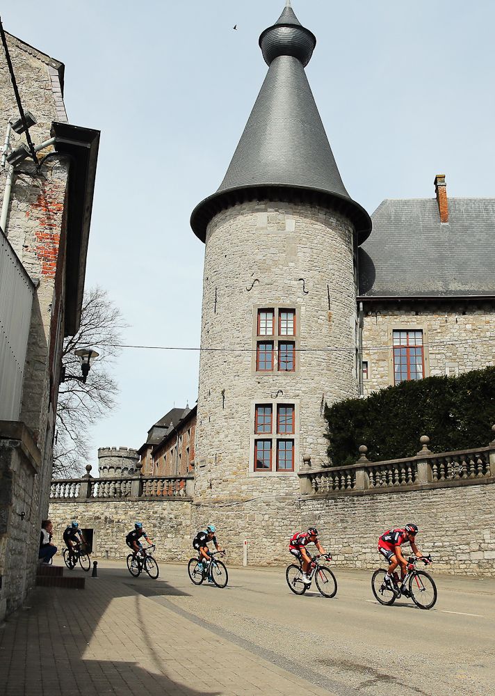 &nbsp;Stephen Cummings of Great Britain and the BMC Racing Team leads the peloton through the Belgian Countryside during the 77th edition of La Fleche Wallonne in 2013.