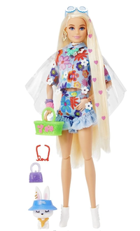 Barbie EXTRA Doll #12 in Floral 2-piece outfit with pet bunny £17.99 | Amazon.co.uk