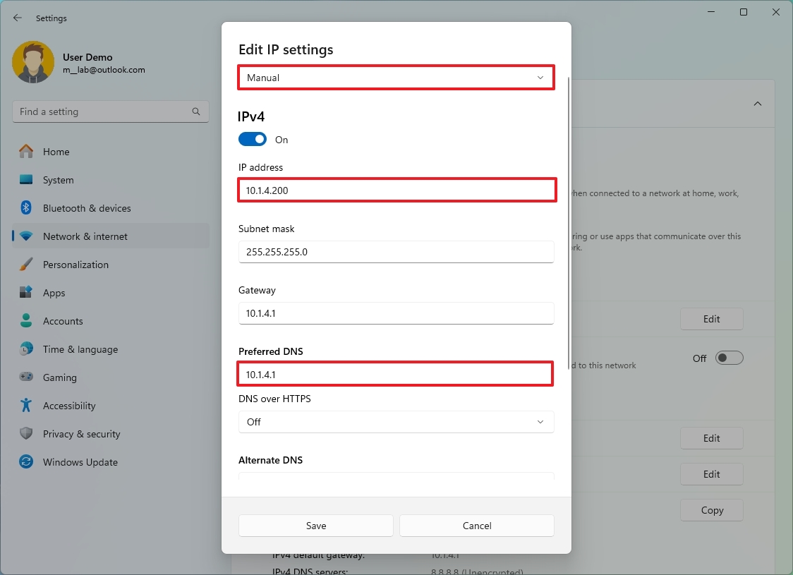 Windows 11 static IP configuration