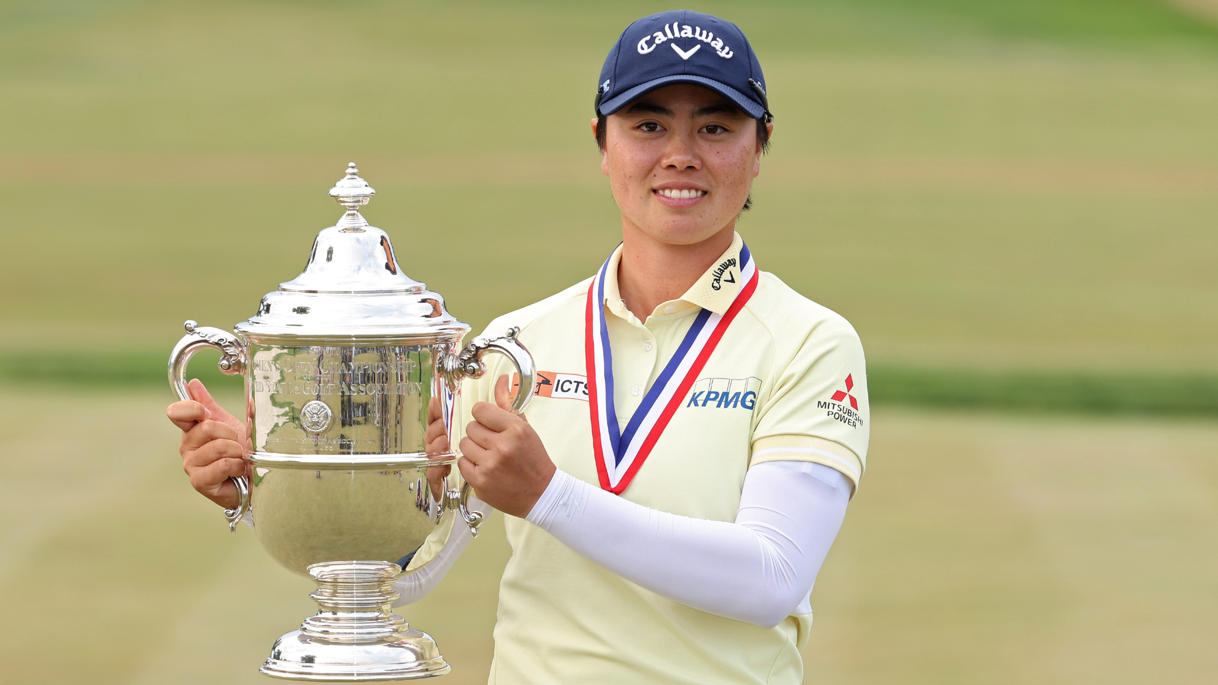 Yuka Saso with the US Women's Open trophy