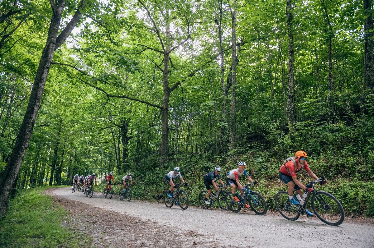 Group of riders on one of 31 sectors of gravel