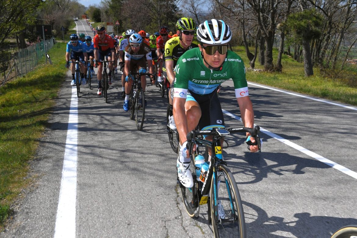 Stage 4 winner Lutsenko at the front of the peloton