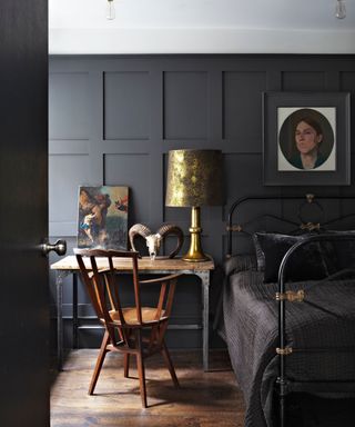 Bedroom painted in Farrow & Ball Railings