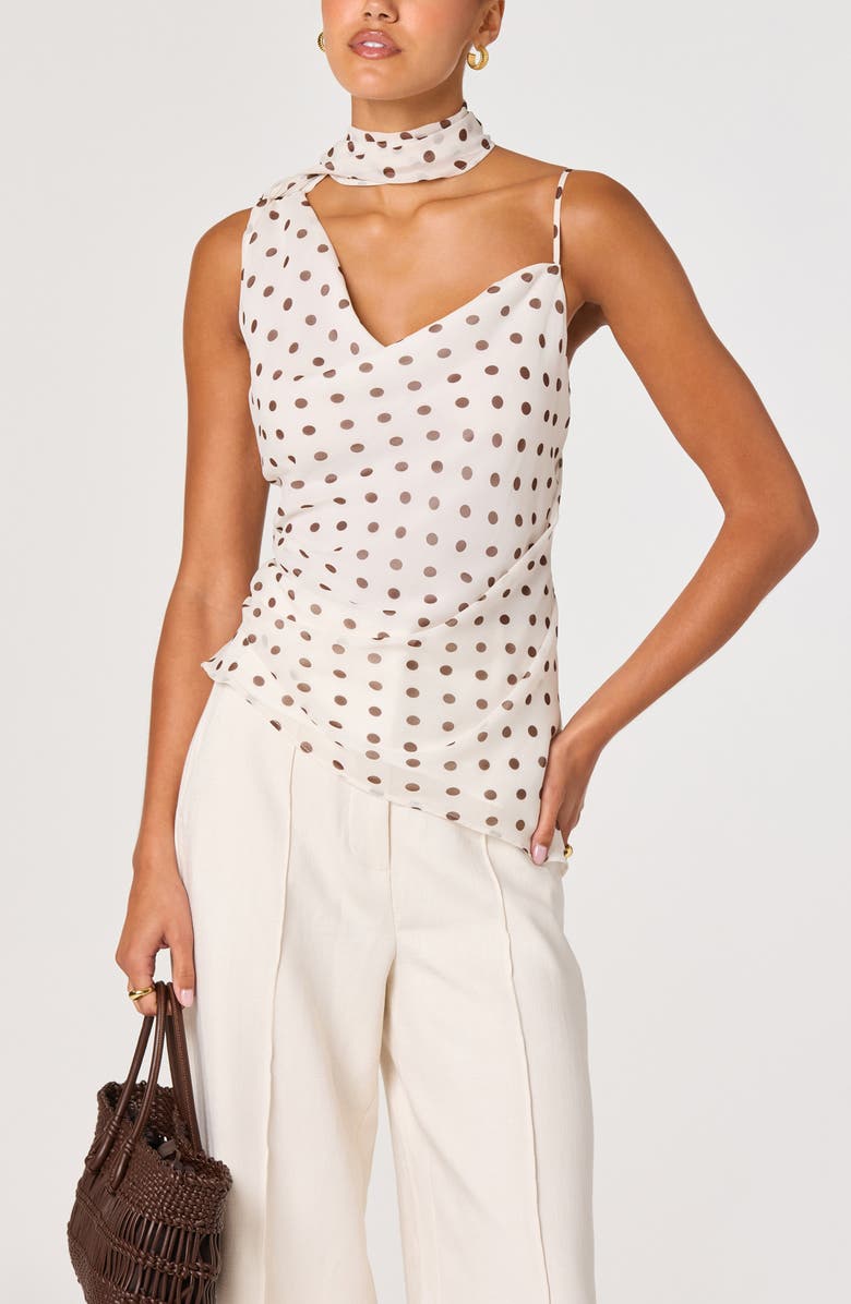 Adrie Polka Dot Asymmetric Scarf Neck Top