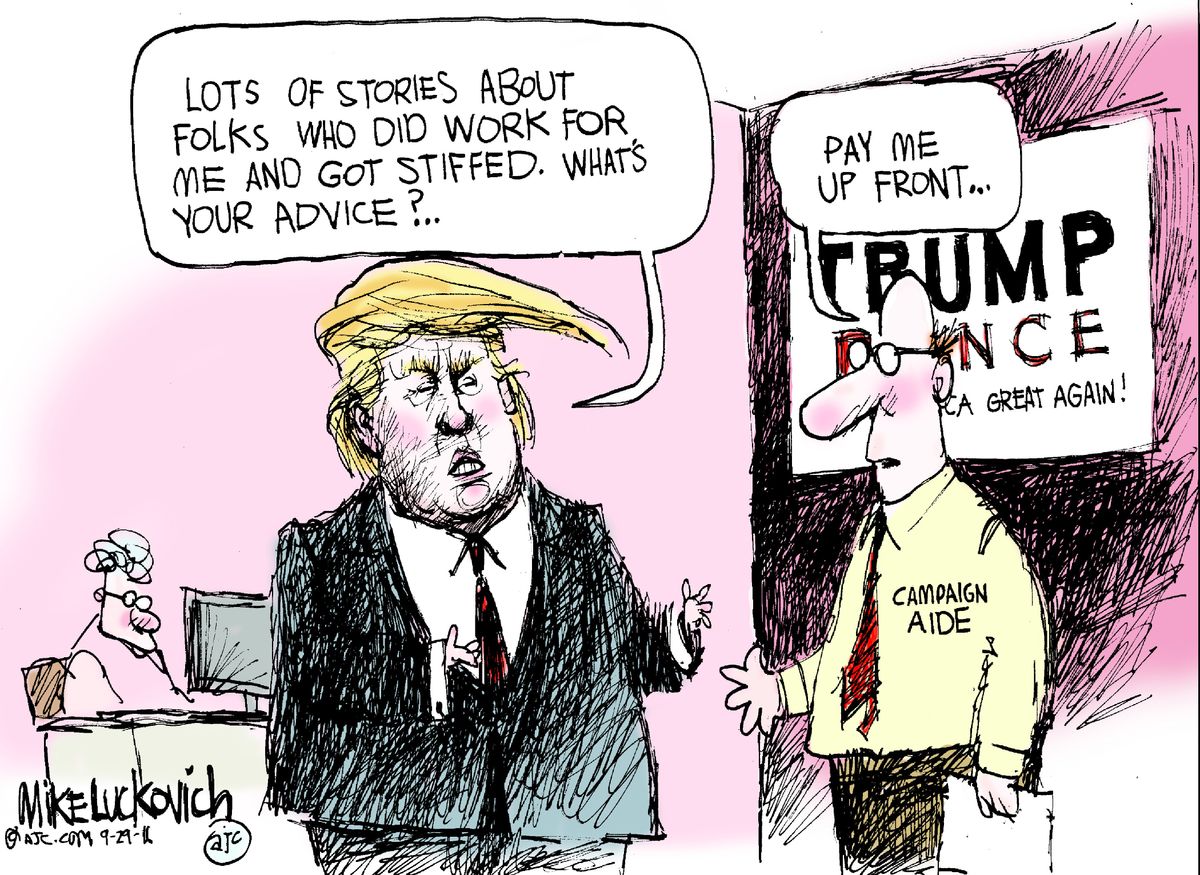 Political cartoon U.S. 2016 election Donald Trump campaign strategy ...