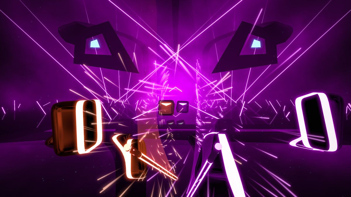 Best Meta Quest 2 games: a screenshot of Beat Saber.