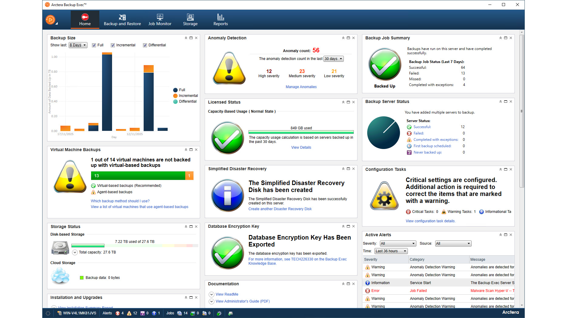 A screenshot of the Arctera Backup Exec 25.1 dashboard