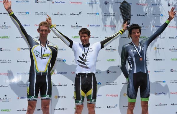 Mens Podium Sam Horgan (Subway Pro Cycling Team), Paul Odlin (Subway Pro Cycling Team), and Jesse Sergent (Radioshack-Nissan-Trek)