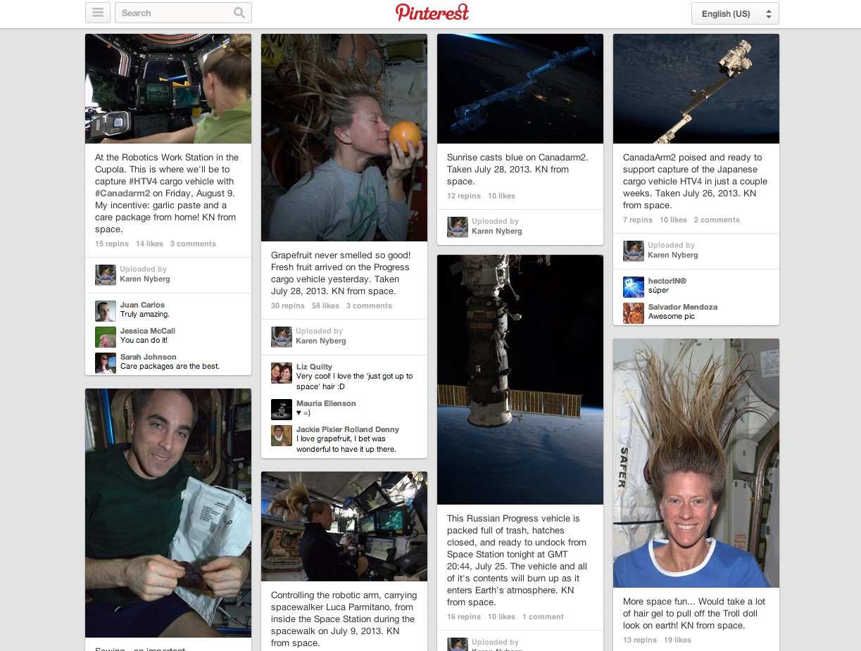 Karen Nyberg&#039;s &quot;International Space Station&quot; Pinterest Board