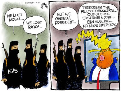 Political cartoon U.S. ISIS Trump terrorism