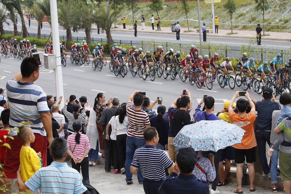 Spectators watch the action during of the Tour of Guangxi